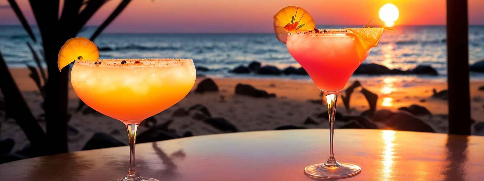 Sunset in Bimini Bahamas with some tropical drinks