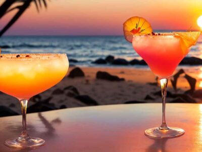 Sunset in Bimini Bahamas with some tropical drinks Sunset in Bimini Bahamas with some tropical drinks